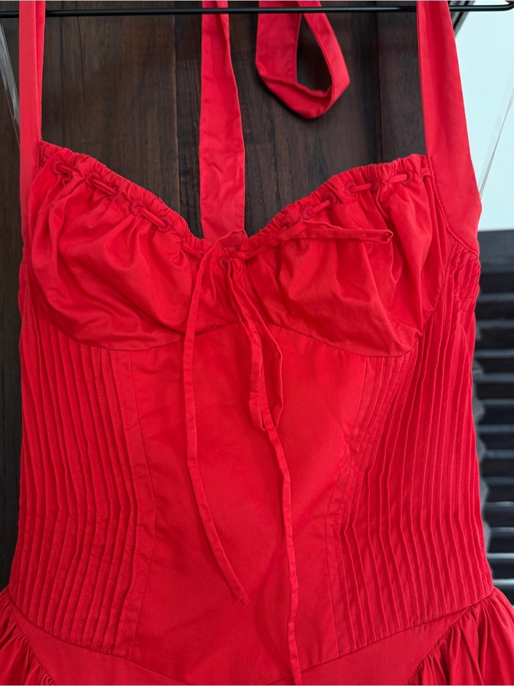House of CB Red Halter Midi Dress with Tie Neck - Picture 3 of 8
